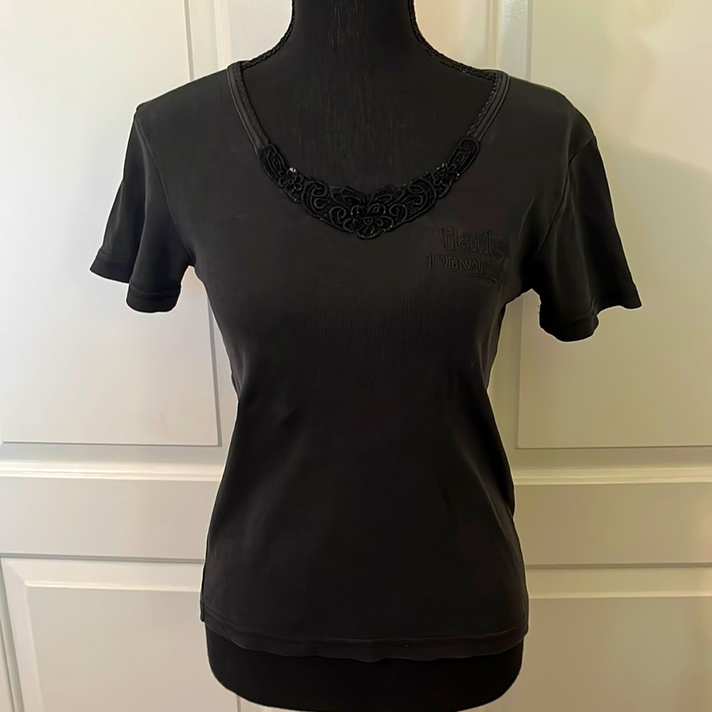 Vtg 90s Harley Davidson Baby Tee Shirt Black M